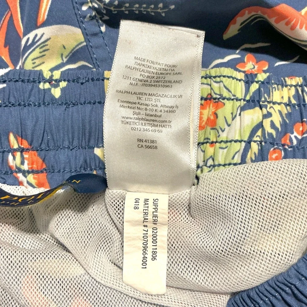 Polo Ralph Lauren Swim Trunks Men's Medium Blue Hawaiian Surfer Print Mesh Lined